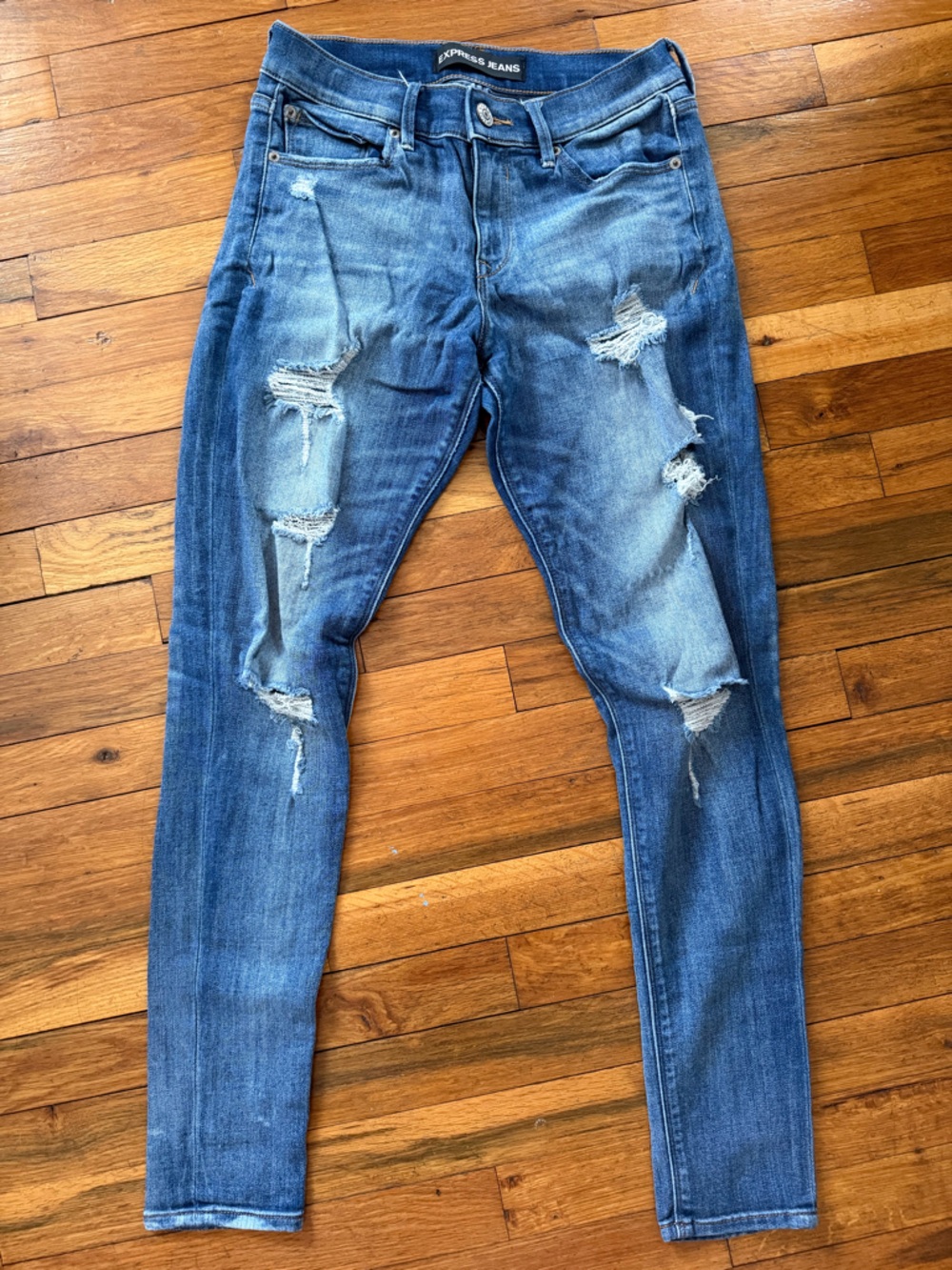 Express Women's Distressed Medium Blue Skinny Jeans